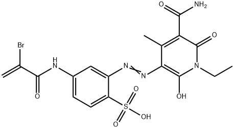 4-[(2-bromoacryloyl)amino]-2-[[5-carbamoyl-1-ethyl-1,6-dihydro-2-hydroxy-4-methyl-6-oxo-3-pyridyl]azo]benzenesulphonic acid Struktur