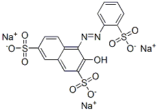 trisodium 3-hydroxy-4-[(2-sulphonatophenyl)azo]naphthalene-2,7-disulphonate Struktur