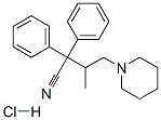 β-メチル-α,α-ジフェニル-1-ピペリジンブタンニトリル・塩酸塩 化学構造式