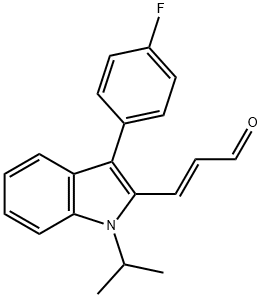 (E)-3-[3'-(4"-氟苯基)-1'-异丙基-1H-吲哚-2"-基]-2-丙烯醛,93957-50-7,结构式