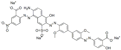sodium 2-[[2-amino-6-[[4'-[(3-carboxy-4-hydroxyphenyl)azo]-3,3'-dimethoxy[1,1'-biphenyl]-4-yl]azo]-5-hydroxy-7-sulpho-1-naphthyl]azo]-5-nitrobenzoate Structure