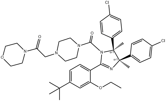 REL-2-[4-[[(4R,5S)-4,5-双(4-氯苯基)-2-[4-(1,1-二甲基乙基)-2-乙氧基苯基]-4,5-二氢-4,5-二甲基-1H-咪唑-1-基]羰基]-1-哌嗪基]-1-(4-吗啉基)乙酮 结构式