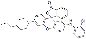 2-[(2-クロロフェニル)アミノ]-6-[エチル(ヘキシル)アミノ]スピロ[9H-キサンテン-9,1'(3'H)-イソベンゾフラン]-3'-オン 化学構造式