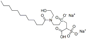disodium 4-[2-[(2-hydroxyethyl)(1-oxododecyl)amino]ethyl] 2-sulphonatosuccinate Struktur