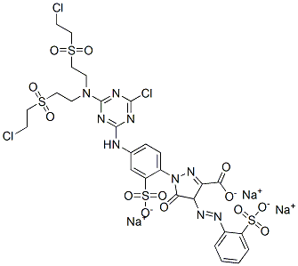 trisodium 1-[4-[[4-[bis[2-[(2-chloroethyl)sulphonyl]ethyl]amino]-6-chloro-1,3,5-triazin-2-yl]amino]-2-sulphonatophenyl]-4,5-dihydro-5-oxo-4-[(2-sulphonatophenyl)azo]-1H-pyrazole-3-carboxylate Structure