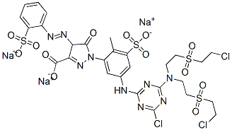 trisodium 1-[5-[[4-[bis[2-[(2-chloroethyl)sulphonyl]ethyl]amino]-6-chloro-1,3,5-triazin-2-yl]amino]-2-methyl-3-sulphonatophenyl]-4,5-dihydro-5-oxo-4-[(2-sulphonatophenyl)azo]-1H-pyrazole-3-carboxylate Structure