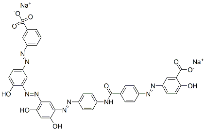 disodium 5-[[4-[[[4-[[2,4-dihydroxy-5-[[2-hydroxy-5-[(3-sulphonatophenyl)azo]phenyl]azo]phenyl]azo]phenyl]amino]carbonyl]phenyl]azo]salicylate Struktur
