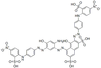 5-[[2-アミノ-4-ヒドロキシ-5-[[4-[(4-ニトロ-2-スルホフェニル)アミノ]フェニル]アゾ]フェニル]アゾ]-4-ヒドロキシ-3-[[4-[(4-ニトロ-2-スルホフェニル)アミノ]フェニル]アゾ]ナフタレン-2,7-ジスルホン酸 化学構造式