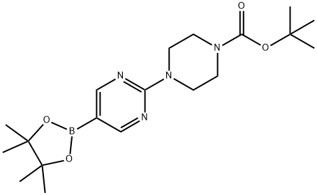 4-(5-(4,4,5,5-テトラメチル-1,3,2-ジオキサボロラン-2-イル)ピリミジン-2-イル)ピペラジン-1-カルボン酸TERT-ブチル 化学構造式
