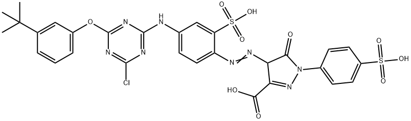 4-[[4-[[4-クロロ-6-(3-tert-ブチルフェノキシ)-1,3,5-トリアジン-2-イル]アミノ]-2-スルホフェニル]アゾ]-4,5-ジヒドロ-5-オキソ-1-(4-スルホフェニル)-1H-ピラゾール-3-カルボン酸 化学構造式