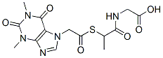 N-[2-[[(1,2,3,6-tetrahydro-1,3-dimethyl-2,6-dioxo-7H-purin-7-yl)acetyl]thio]-1-oxopropyl]glycine Struktur