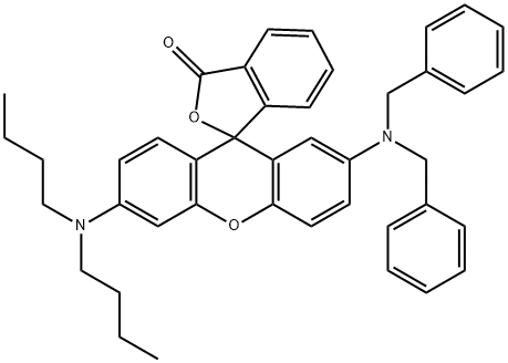 2'-[ビス(フェニルメチル)アミノ]-6'-(ジブチルアミノ)スピロ[イソベンゾフラン-1(3H),9'-[9H]キサンテン]-3-オン 化学構造式