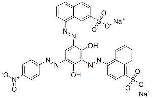 4-[[2,6-dihydroxy-3-[(4-nitrophenyl)azo]-5-[(7-sulpho-1-naphthyl)azo]phenyl]azo]naphthalene-1-sulphonic acid, sodium salt Structure