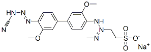 sodium 2-[3-[4'-(3-cyanotriazen-1-yl)-3,3'-dimethoxy[1,1'-biphenyl]-4-yl]-1-methyltriazen-2-yl]ethanesulphonate Struktur