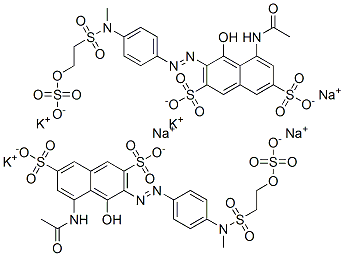 5-(アセチルアミノ)-4-ヒドロキシ-3-[[4-[メチル[[2-(スルホオキシ)エチル]スルホニル]アミノ]フェニル]アゾ]-2,7-ナフタレンジスルホン酸/ナトリウム/カリウム,(1:x:x) 化学構造式