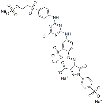 4-[[4-[[4-chloro-6-[[4-[[2-(sulphooxy)ethyl]sulphonyl]phenyl]amino]-1,3,5-triazin-2-yl]amino]-2-sulphophenyl]azo]-4,5-dihydro-5-oxo-1-(4-sulphophenyl)-1H-pyrazole-3-carboxylic acid, sodium salt 结构式