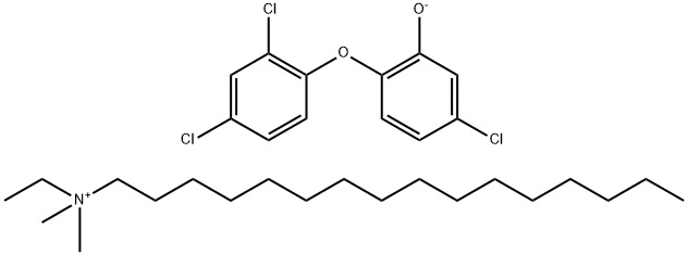 N-エチル-N,N-ジメチル-1-ヘキサデカンアミニウム・5-クロロ-2-(2,4-ジクロロフェノキシ)フェノールアニオン 化学構造式
