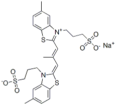 hydrogen 5-methyl-2-[2-methyl-3-[5-methyl-3-(3-sulphonatopropyl)-3H-benzothiazol-2-ylidene]prop-1-enyl]-3-(3-sulphonatopropyl)benzothiazolium, sodium salt|