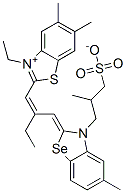 3-ethyl-5,6-dimethyl-2-[2-[[5-methyl-3-(2-methyl-3-sulphonatopropyl)-3H-benzoselenazol-2-ylidene]methyl]but-1-enyl]benzothiazolium Structure