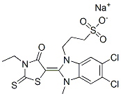 sodium 5,6-dichloro-2-[(3-ethyl-4-oxo-2-thioxo)thiazolidin-5-ylidene]-2,3-dihydro-3-methyl-1H-benzimidazole-1-propanesulphonate Struktur