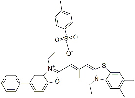 3-ethyl-2-[3-(3-ethyl-5,6-dimethyl-3H-benzothiazol-2-ylidene)-2-methylprop-1-enyl]-5-phenylbenzoxazolium p-toluenesulphonate 结构式
