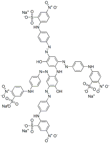tetrasodium 3,3'-[iminobis[[4-hydroxy-5-[[4-[(4-nitro-2-sulphonatophenyl)amino]phenyl]azo]-2,1-phenylene]azo-4,1-phenyleneimino]]bis[6-nitrobenzenesulphonate] Struktur