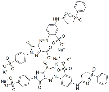 4,5-dihydro-5-oxo-4-[[4-[[1-oxo-3-(phenylsulphonyl)propyl]amino]-2-sulphophenyl]azo]-1-(4-sulphophenyl)-1H-pyrazole-3-carboxylic acid, potassium sodium salt 结构式