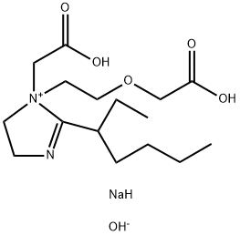 1-[2-(ソジオオキシカルボニルメトキシ)エチル]-1-(ソジオオキシカルボニルメチル)-2-(1-エチルペンチル)-4,5-ジヒドロイミダゾリウム・ヒドロキシド 化学構造式