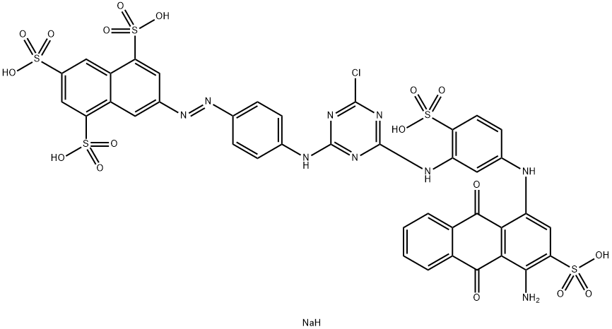 pentasodium 7-[[4-[[4-[[5-[(4-amino-9,10-dihydro-9,10-dioxo-3-sulphonato-1-anthryl)amino]-2-sulphonatophenyl]amino]-6-chloro-1,3,5-triazin-2-yl]amino]phenyl]azo]naphthalene-1,3,5-trisulphonate 结构式