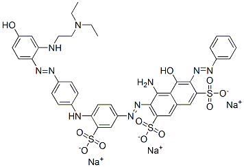 trisodium 4-amino-3-[[4-[[4-[[2-[[2-(diethylamino)ethyl]amino]-4-hydroxyphenyl]azo]phenyl]amino]-3-sulphonatophenyl]azo]-5-hydroxy-6-(phenylazo)naphthalene-2,7-disulphonate Structure