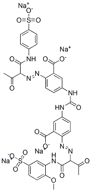 5-[[3-カルボキシ-4-[1-[(2-メトキシ-5-スルホフェニル)アミノカルボニル]-2-オキソプロピルアゾ]フェニル]アミノカルボニルアミノ]-2-[2-オキソ-1-[(4-スルホフェニル)アミノカルボニル]プロピルアゾ]安息香酸/ナトリウム,(1:x) 化学構造式