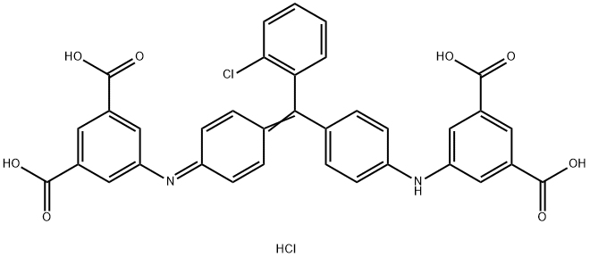 5-[[4-[(2-クロロフェニル)[4-[(3,5-ジカルボキシフェニル)アミノ]フェニル]メチレン]-2,5-シクロヘキサジエン-1-イリデン]アミノ]イソフタル酸・塩酸塩 化学構造式