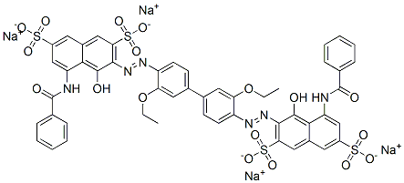 tetrasodium 3,3'-[(3,3'-diethoxy[1,1'-biphenyl]-4,4'-diyl)bis(azo)]bis[5-(benzoylamino)-4-hydroxynaphthalene-2,7-disulphonate] Structure