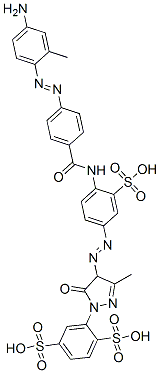 2-[4-[[4-[[4-[(4-amino-o-tolyl)azo]benzoyl]amino]-3-sulphophenyl]azo]-4,5-dihydro-3-methyl-5-oxo-1H-pyrazol-1-yl]benzene-1,4-disulphonic acid 结构式