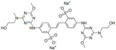 disodium 4,4'-bis[[4-[(2-hydroxyethyl)methylamino]-6-methoxy-1,3,5-triazin-2-yl]amino]stilbene-2,2'-disulphonate Structure