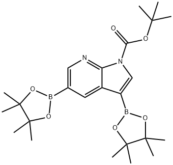 3,5-ビス(4,4,5,5-テトラメチル-1,3,2-ジオキサボロラン-2-イル)-1H-ピロロ[2,3-b]ピリジン-1-カルボン酸tert-ブチル 化学構造式