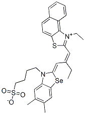 2-[2-[[5,6-dimethyl-3-(4-sulphonatobutyl)-3H-benzoselenazol-2-ylidene]methyl]-1-butenyl]-1-ethylnaphtho[1,2-d]thiazolium Structure
