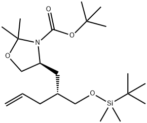 3-Oxazolidinecarboxylic acid, 4-[(2R)-2-[[[(1,1-diMethylethyl)diMethylsilyl]oxy]Methyl]-4-penten-1-yl]-2,2-diMethyl-, 1,1-diMethylethyl ester, (4S)- Structure
