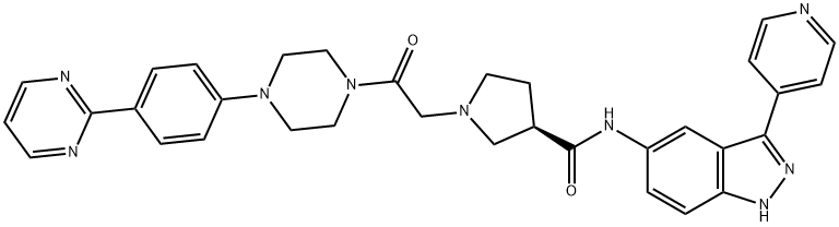 (3R)-N-[3-(4-ピリジル)-1H-インダゾール-5-イル]-1-[2-[4-[4-(2-ピリミジニル)フェニル]-1-ピペラジニル]-2-オキソエチル]ピロリジン-3α-カルボアミド 化学構造式