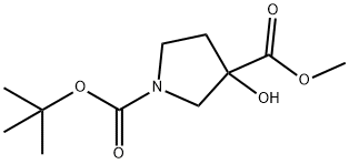 3-ヒドロキシピロリジン-1,3-ニカルボン酸1-TERT-ブチル3-メチル 化学構造式