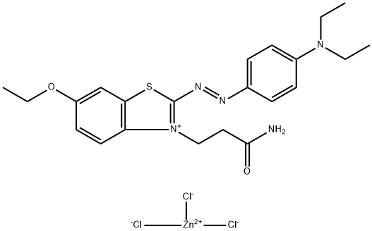 3-(3-アミノ-3-オキソプロピル)-2-[[4-(ジエチルアミノ)フェニル]アゾ]-6-エトキシベンゾチアゾール-3-イウム・トリクロロジンカート 化学構造式