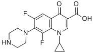 1-シクロプロピル-6,8-ジフルオロ-4-オキソ-7-(ピペラジン-1-イル)-1,4-ジヒドロキノリン-3-カルボン酸 化学構造式