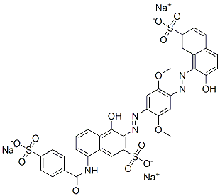 trisodium 4-hydroxy-3-[[4-[(2-hydroxy-7-sulphonato-1-naphthyl)azo]-2,5-dimethoxyphenyl]azo]-8-[(4-sulphonatobenzoyl)amino]naphthalene-2-sulphonate 结构式