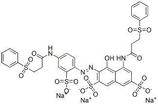 trisodium 4-hydroxy-5-[[1-oxo-3-(phenylsulphonyl)propyl]amino]-3-[[4-[[1-oxo-3-(phenylsulphonyl)propyl]amino]-2-sulphonatophenyl]azo]naphthalene-2,7-disulphonate 结构式