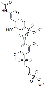 potassium sodium 6-(acetylamino)-3-[[2,5-dimethoxy-4-[[2-(sulphonatothio)ethyl]sulphonyl]phenyl]azo]-4-hydroxynaphthalene-2-sulphonate Structure