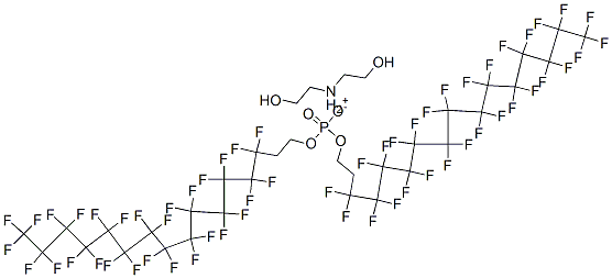 りん酸水素ビス(3,3,4,4,5,5,6,6,7,7,8,8,9,9,10,10,11,11,12,12,13,13,14,14,15,15,16,16,16-ノナコサフルオロヘキサデシル)・2,2′-イミノビス[エタノール] 化学構造式