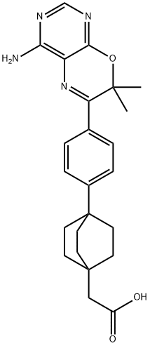 4-[4-(4-氨基-7,7-二甲基-7H-嘧啶并[4,5-B][1,4]噁唑-6-基)苯基]双环[2.2.2]辛烷-1-乙酸 结构式