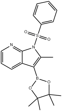 2-メチル-1-(フェニルスルホニル)-3-(4,4,5,5-テトラメチル-1,3,2-ジオキサボロラン-2-イル)-1H-ピロロ[2,3-B]ピリジン 化学構造式