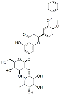 (S)-7-[[2-O-(6-deoxy-alpha-L-mannopyranosyl)-beta-D-glucopyranosyl]oxy]-2,3-dihydro-5-hydroxy-2-[4-methoxy-3-(phenylmethoxy)phenyl]-4H-1-benzopyran-4-one Struktur