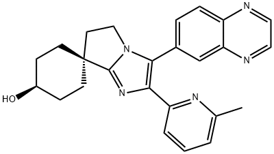 Spiro[cyclohexane-1,7'-[7H]pyrrolo[1,2-a]iMidazol]-4-ol, 5',6'-dihydro-2'-(6-Methyl-2-pyridinyl)-3'-(6-quinoxalinyl)-, trans- Struktur